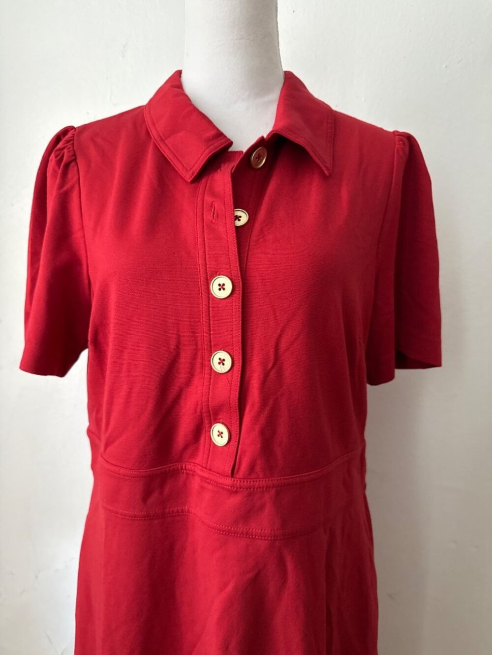 Boden Nicolette Ponte Red Shirt Minimalist Zip Dress With Gold-Tone Buttons 12 - Picture 2 of 16
